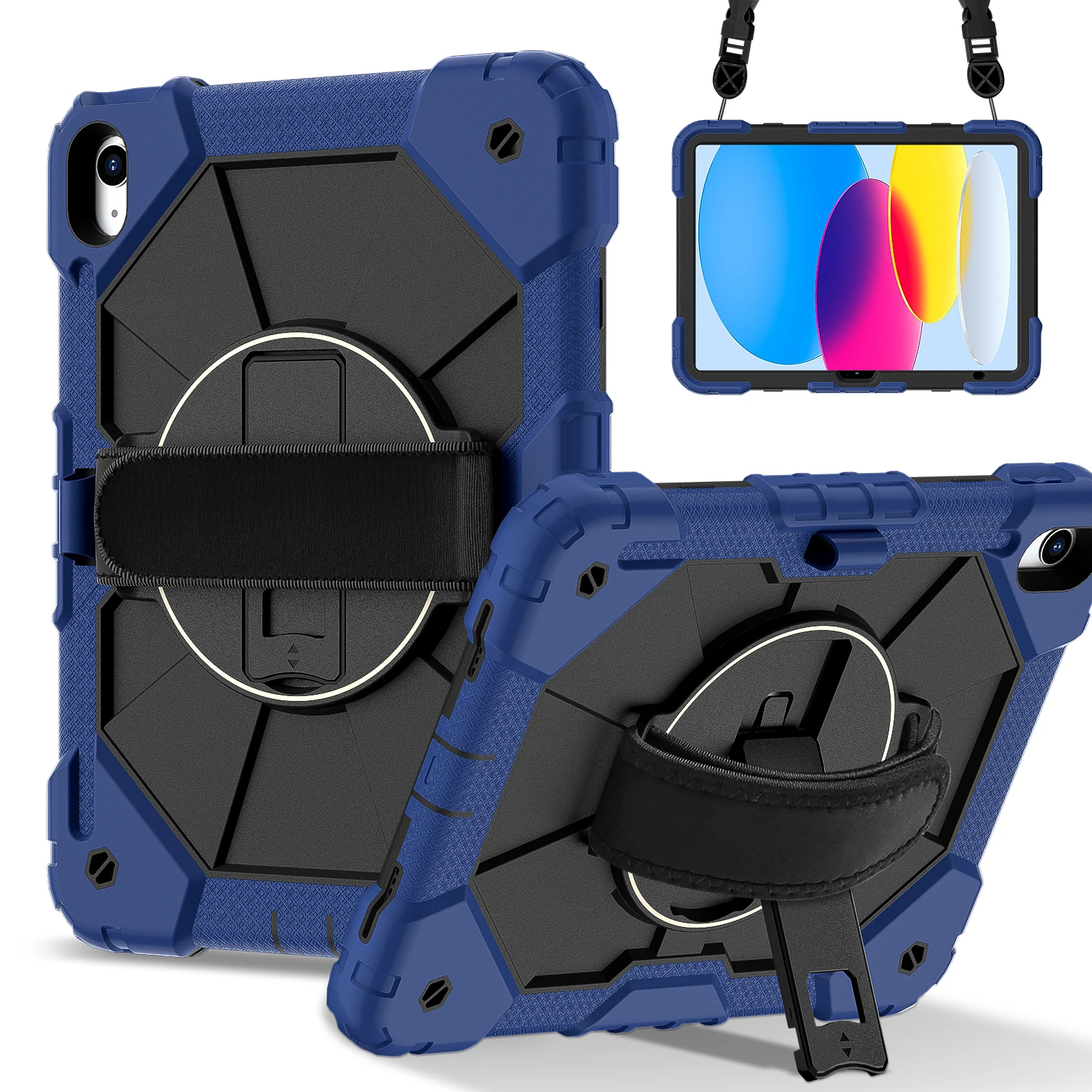 Kids Tablet Case with Hand Strap - 360° Rotatable Handle Stand, Shockproof Rugged Silicone Cover