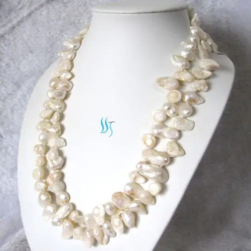 

NEW 48INCH 8-9mm White Baroque Freshwater Mother of Pearl Necklace Strands