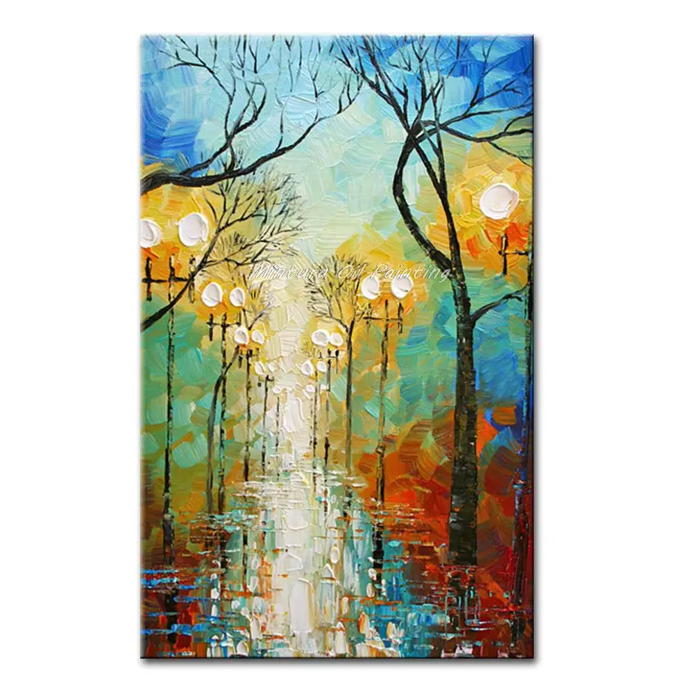 

Thick Texture Landscape Oil Painting on Canvas,Handpainted,Thick Streetscape at Dusk,Modern Abstract Wall Picture for Home Decor