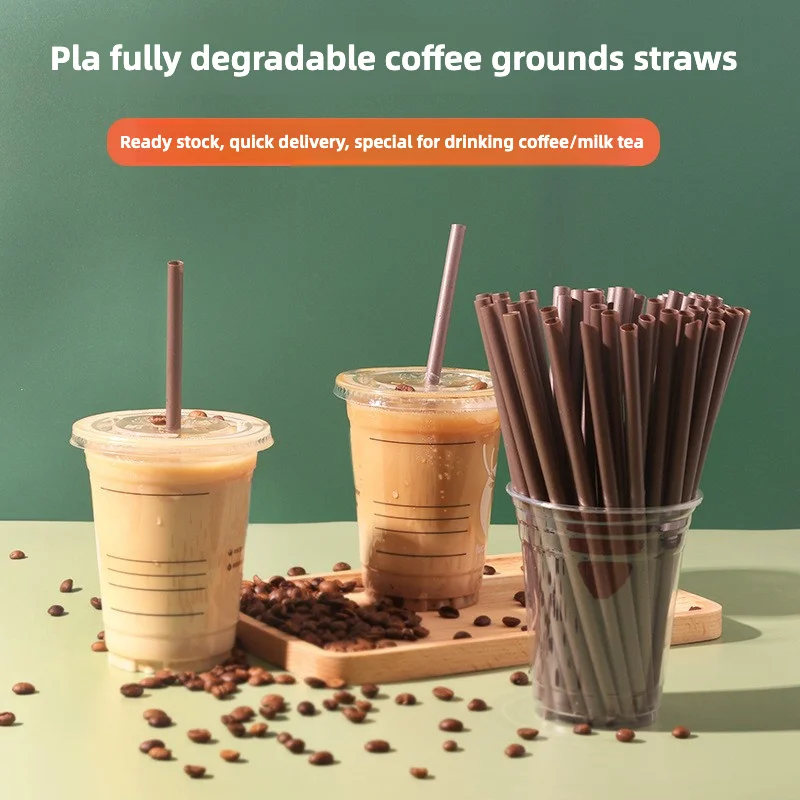 Eco-Friendly Coffee Grounds Straws, Individually Wrapped, PLA Biodegradable, 100-pack Heat Resistant, for Hot Drinks Tea