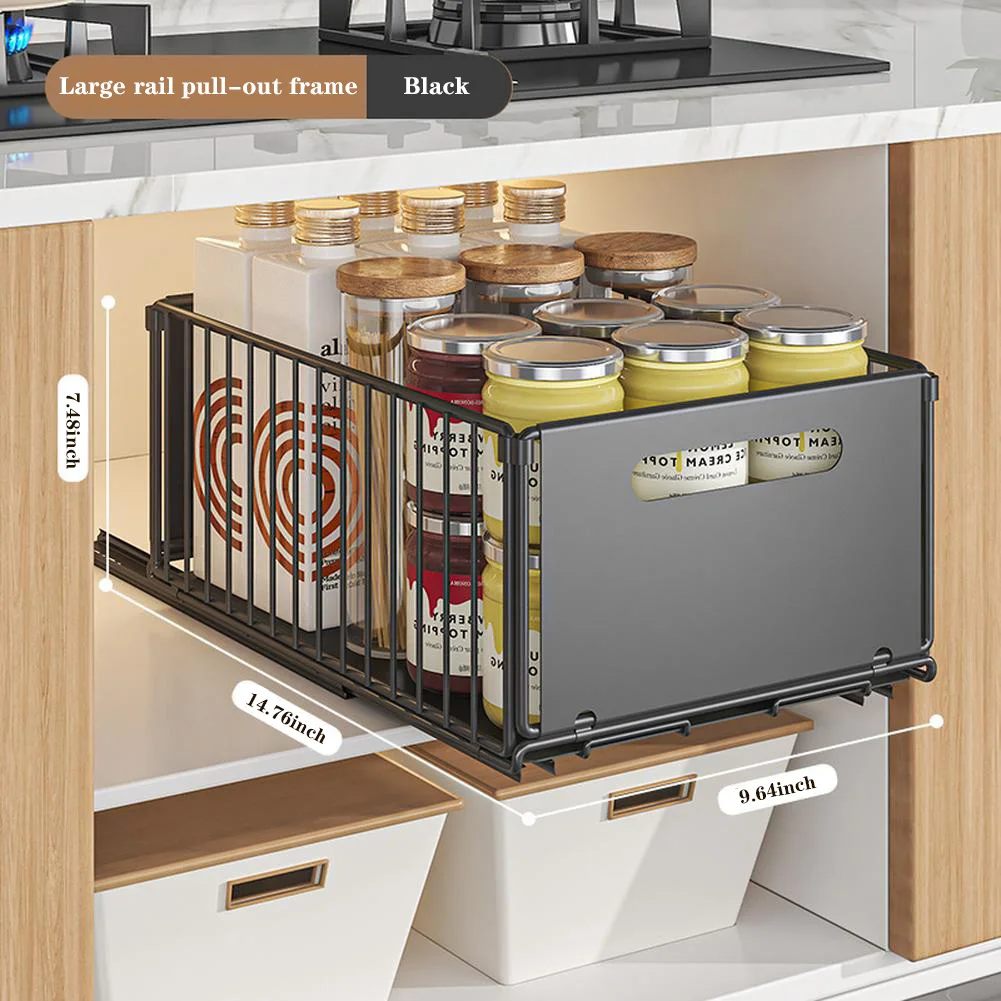1 stücke Herausziehen Schrank Organizer Küche Lagerung Rack mit Rutsche Schienen Schublade Typ Gewürz Box Lagerung Organizer Küche regal – Detail 3