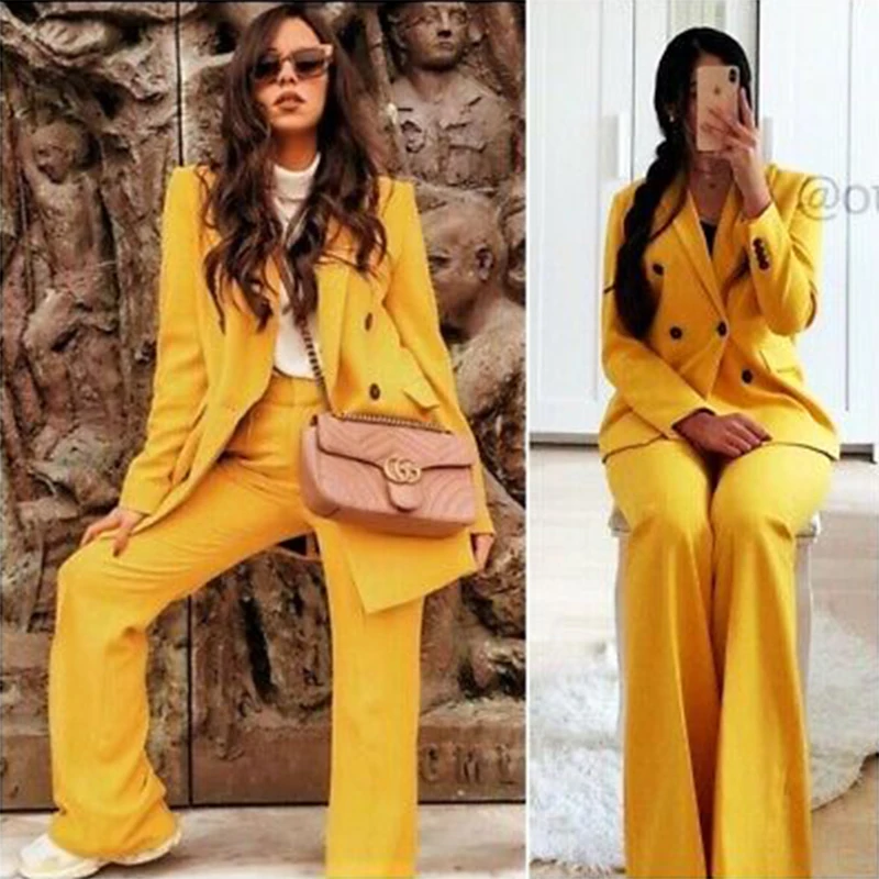 

Custom Yellow Women's Suit Pants Suit Temperament Elegant Fits Commuter Office Wedding