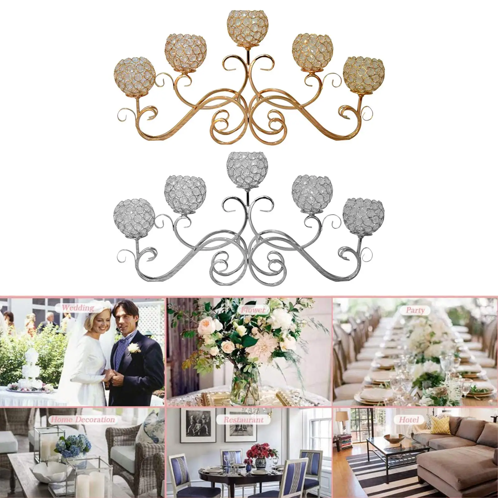 

5-Arm Votive Crystal Candle Holder Wedding Candelabra Stand Home Decor