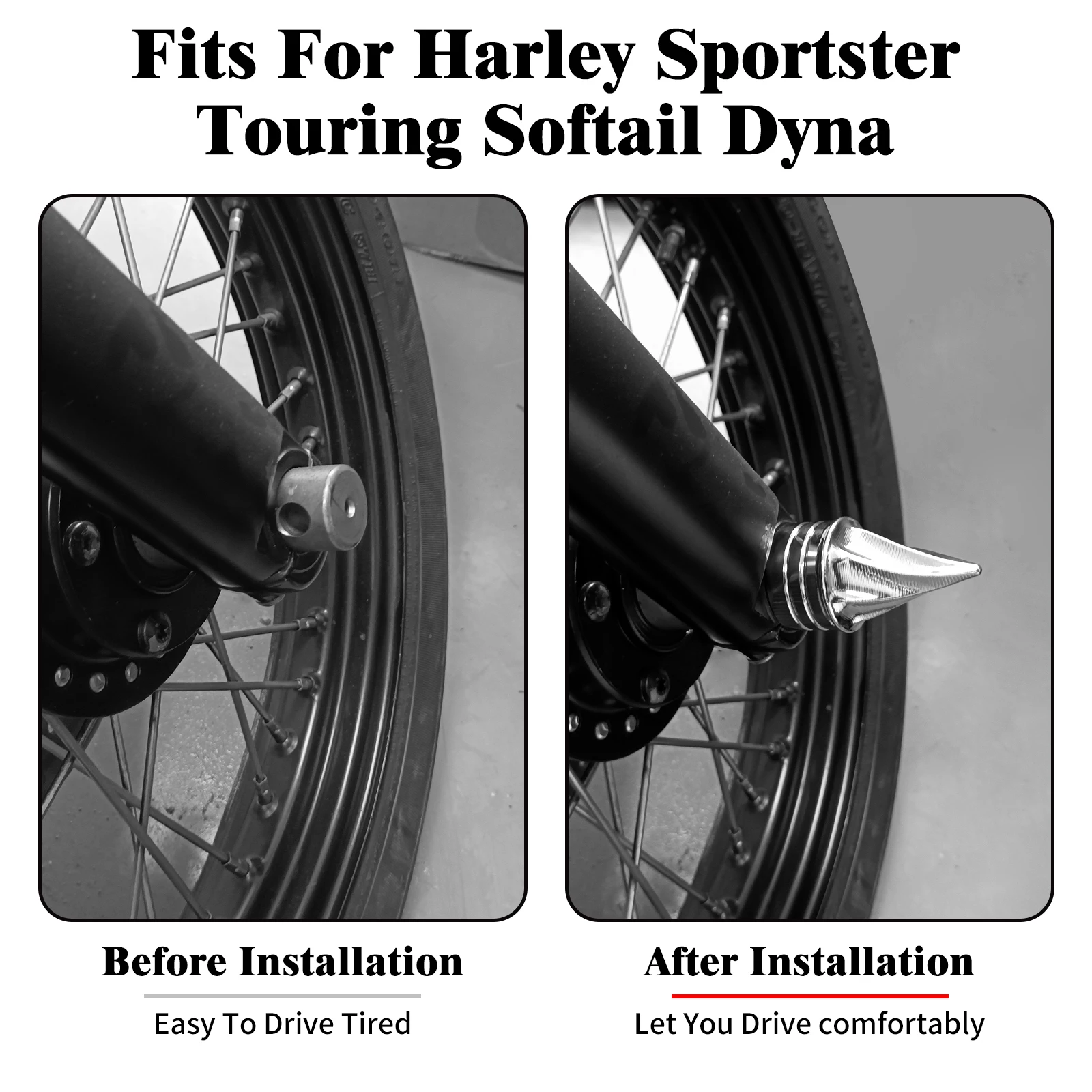 Black Aluminum Front Axle Nut Covers – For Harley Touring, Road Glide, Sportster, Dyna