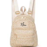 Embroidery Name Women's Backpack Grass Woven Bag Fashion Weaving Fashion Backpack Bag 1