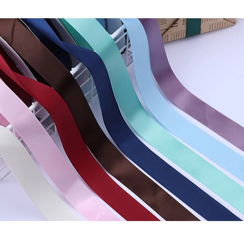 100 야드 2.5CM 새틴 리본 선물 포장 웨딩 파티 꽃 꽃다발 머리 리본 장식 DIY 공예 액세서리 리본