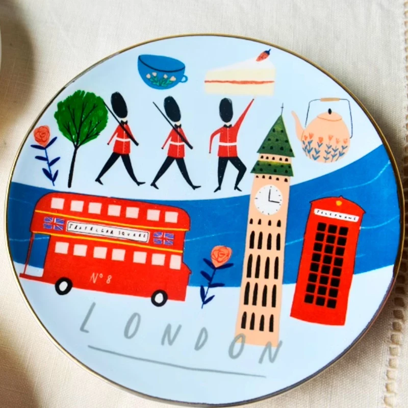 Stylish INS City Sketching Ceramic Plate with Paris, Tokyo, London, New York Platos Decorativos Para Pared Dish Wall Decor 6