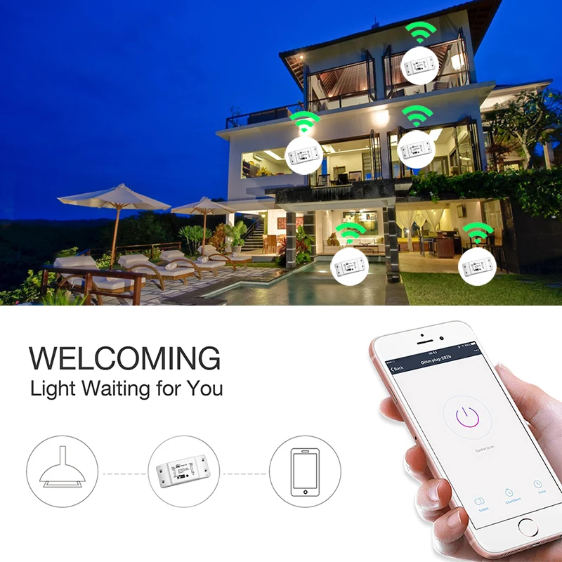 Mouehouse DIY Bluetooth Wi-Fi Smart Light Switch Timer Smart Life APP Wireless Remote Control Works with Alexa Google Home