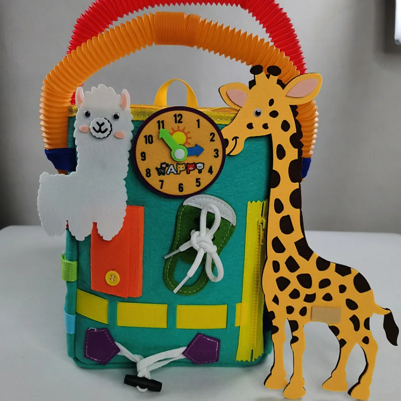 

Baby Busy Board Kids Felt Backpack Montessori Toys Developmental Fine Motor Skills Educational Travel Bag Learning Tie Shoelaces