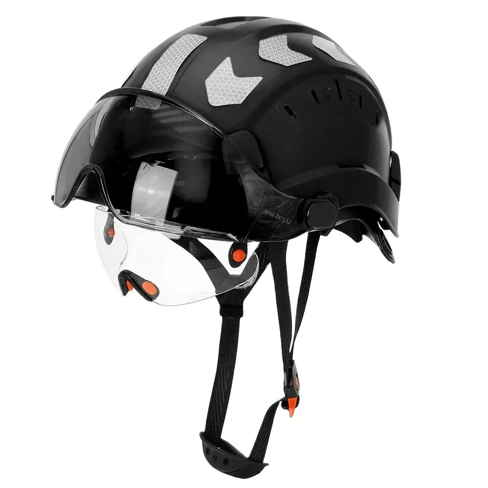 CE Construction Safety Helmet With Visor Built In Goggles And Reflective Stickers ABS Hard Hat ANSI Industrial Protection Cap safety helmet