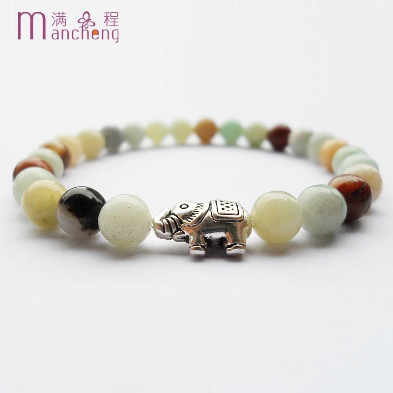 

fnaf 2 rupee item Natural 6MM Semi Precious Amazonite Stone Beads Ancient Silver Plated Elephant Bracelets Jewelry Men Women