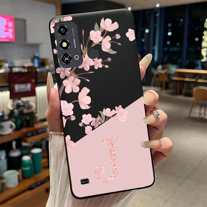 Floral Initials Black Silicone Phone Case - Soft Protective Back Cover