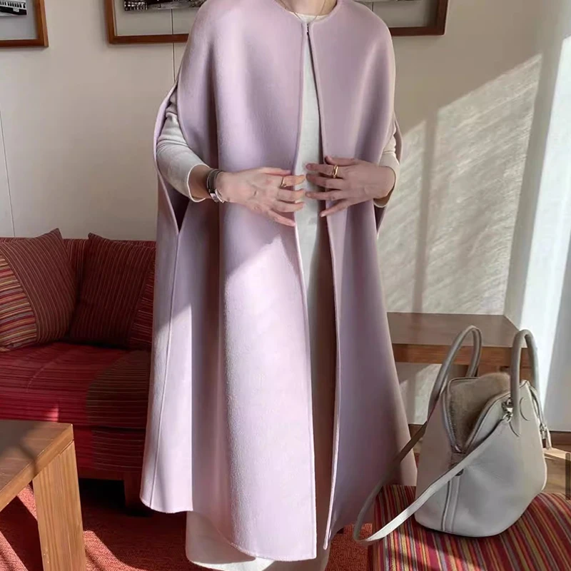 

SuperAen 2024 Korean Chic Autumn/winter Retro Style Round Neck Shawl Design Loose Woolen Vest Long Coat