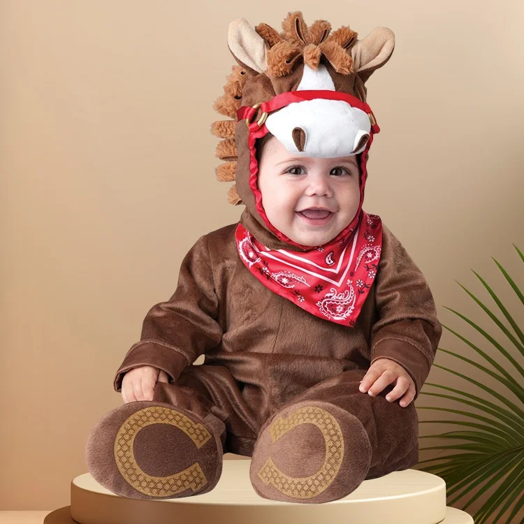 Infant Toddlers Baby Rompers Boys Brown Horse Costume Halloween Party Costumes for Christmas Purim Holiday Jumpsuit 2