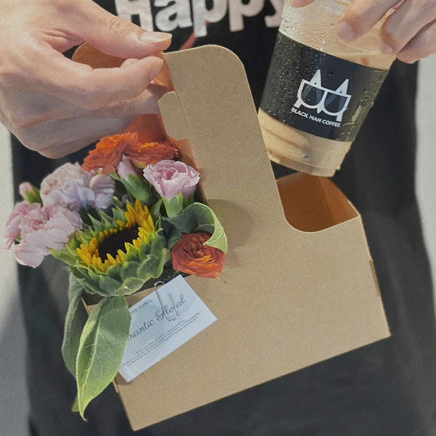 10/20Pcs Kraft Paper Take Out Bags for Flower Coffee Drinks with 2 Cup Holders, Two-in-... - SKU PTB01236 - UGI Packaging