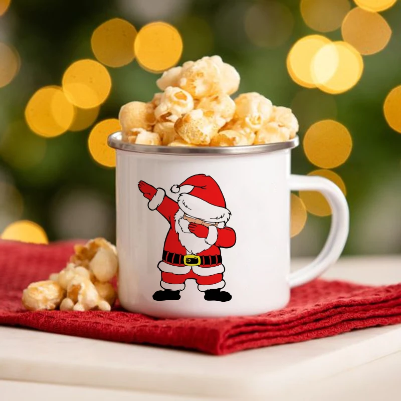 

Santa Print Creative Christmas Wine Beer Juice Coffee Tea Cups Drink Breakfast Milk Cup Enamel Mugs Handle Drinkware Xmas Gifts