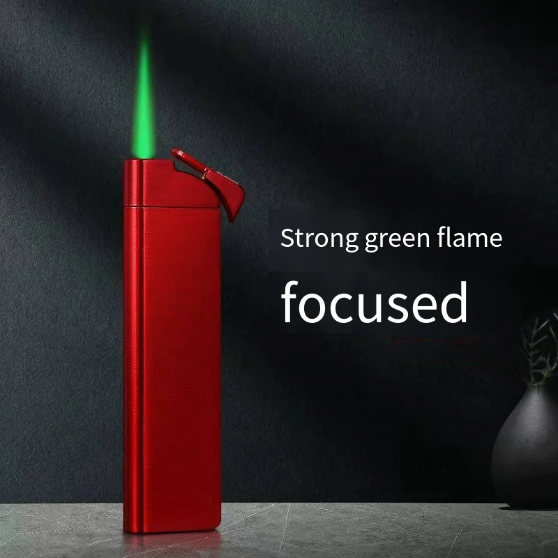 Mini Lighter Green Flame Straight To Ultra-Thin Zinc Alloy Personality Creative Lighter Portable Cigarette Accessories