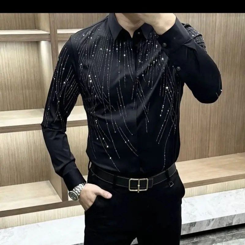 Men's Clothes Spring and Autumn High Quality Long Sleeve Shirt Light Luxury Fashion Trendy Casual Handsome Non-Ironing Tops