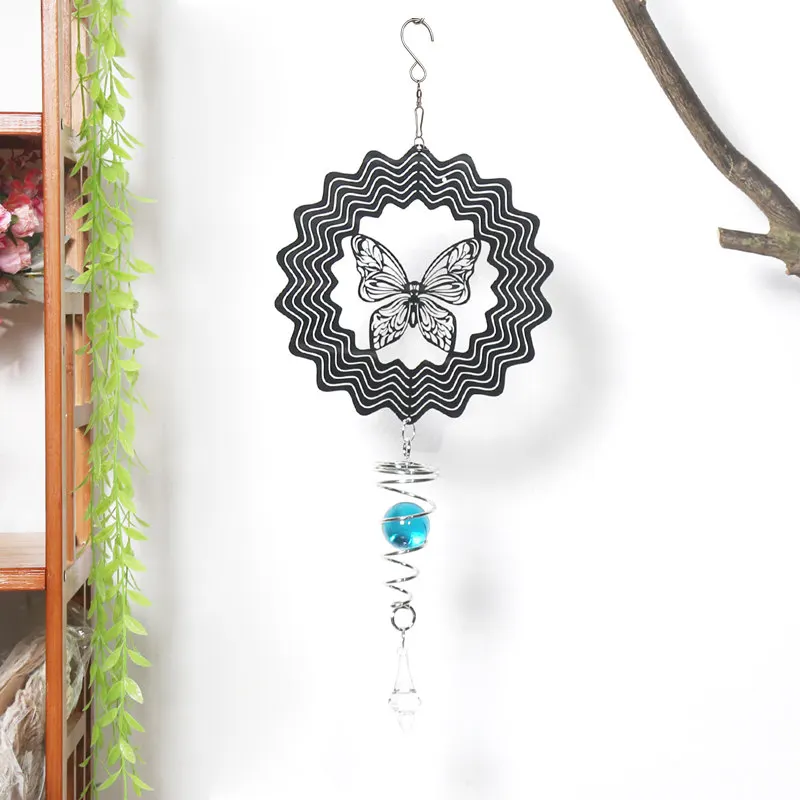 Stainless Steel Wind Spinners Sculptures With Stalilizer Spiral Ball Tail for Yard Garden Decor 3D Chime Sun Catchers Hanging 4
