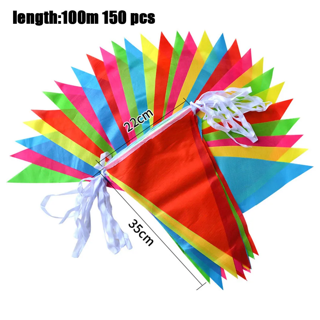100M Multicolored Triangle Flag Bunting Party Banner Triangle Garland For Kindergarten Home Gardens Wedding Shop Street Decors