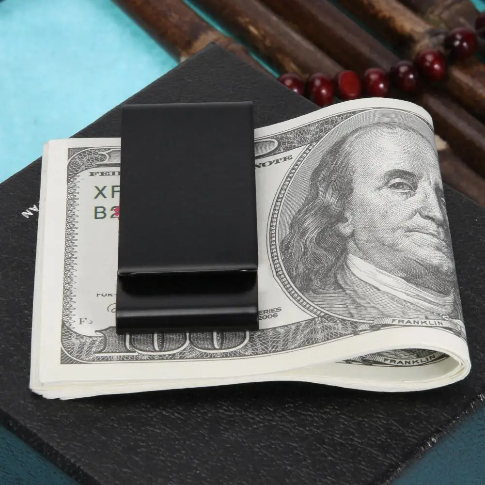 Stainless Steel Metal Wallet Clamp Slim Double-sided Black Credit Card Money Holder Useful Multi-function Durable for Men Women