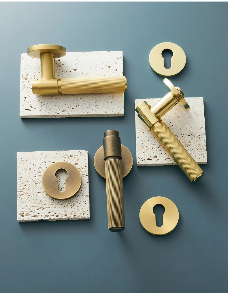 Dooroom Messing Türschloss Set Moderne Streifen Shiny Gold Innen Schlafzimmer Bad Doppel Holz Tür Hebel Dummy Privatsphäre Durchgang – Detail 5