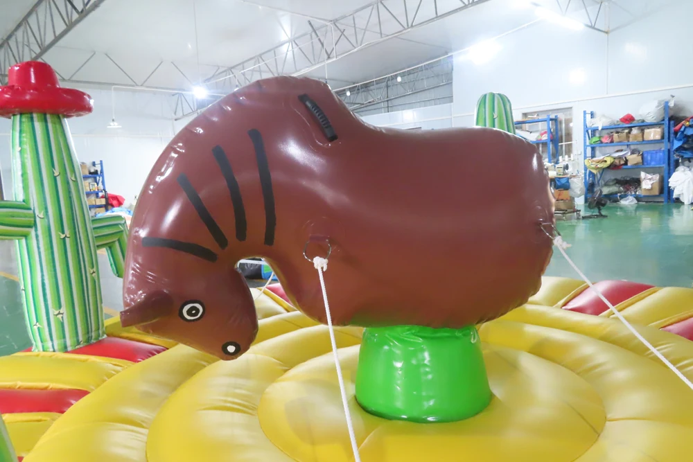 Hot Sales Inflatable Rodeo Bull Inflatable Manual Bull Riding Game Inflatable Bungee Bull With Circular Mattress For Kids 5