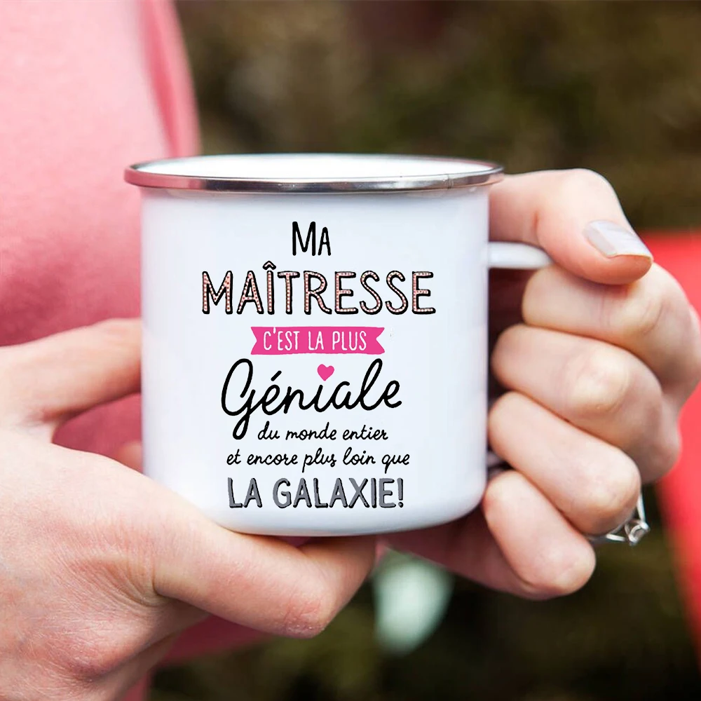 

French Teacher Print Mugs Creative Coffee Cups Drinks Water Milk Cup Enamel Mug School Home Handle Drinkware Gifts for Teacher