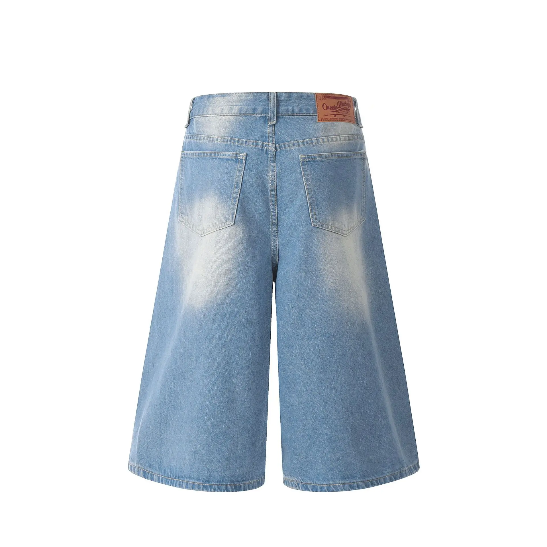 Blue Wash Jorts 2024 Men's Loose Wide-leg Cropped Pants Hip