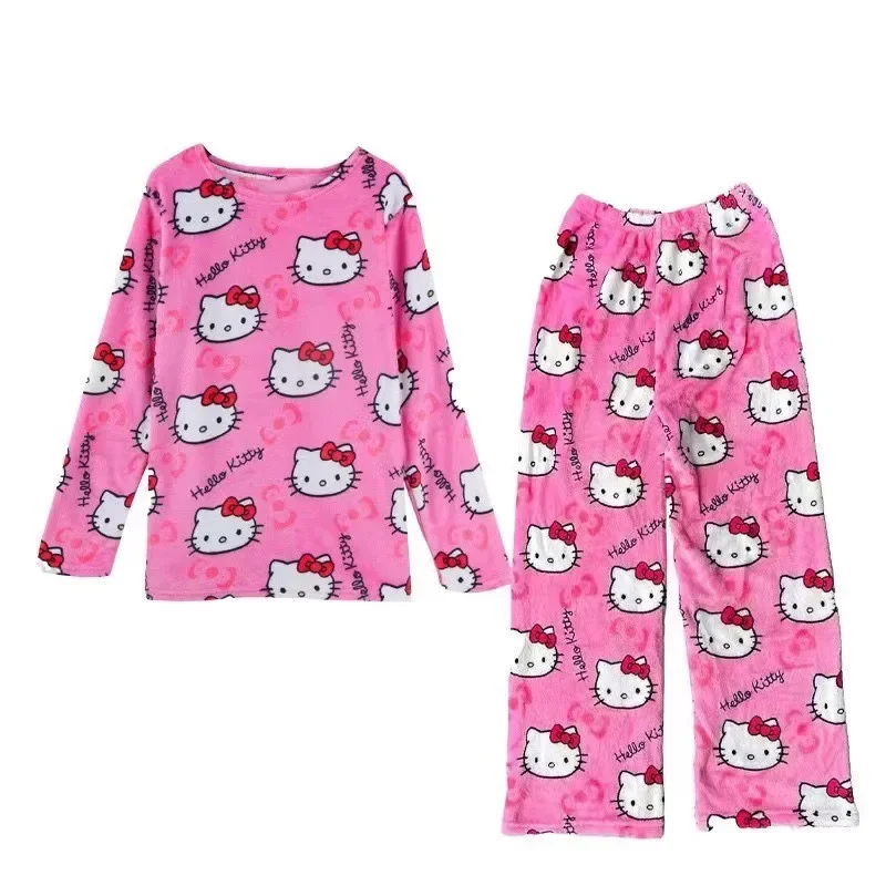 Women Pajamas Set Women Pajama Suit Cotton Pajamas Set Winter Hello Kitty Flannel Pajamas Set for Women