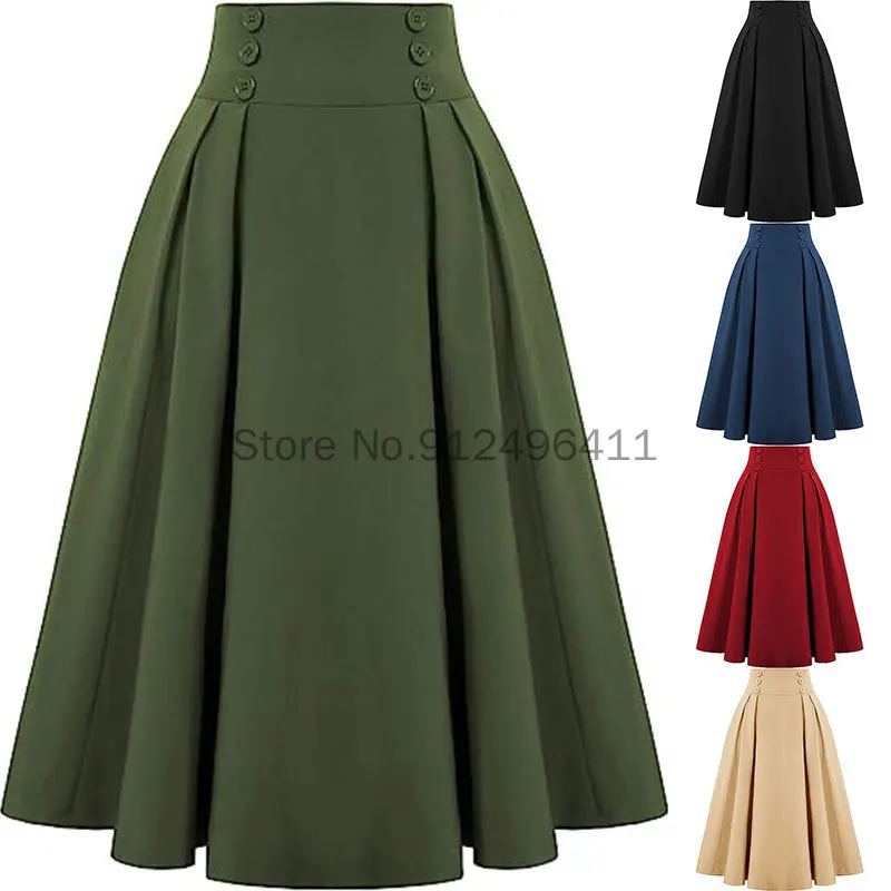 Medieval Autumn Winter Women Vintage Skirt Women Casual A- Line Skirt With Pockets Elastic High Waist Long Pleated Gothic Skirt