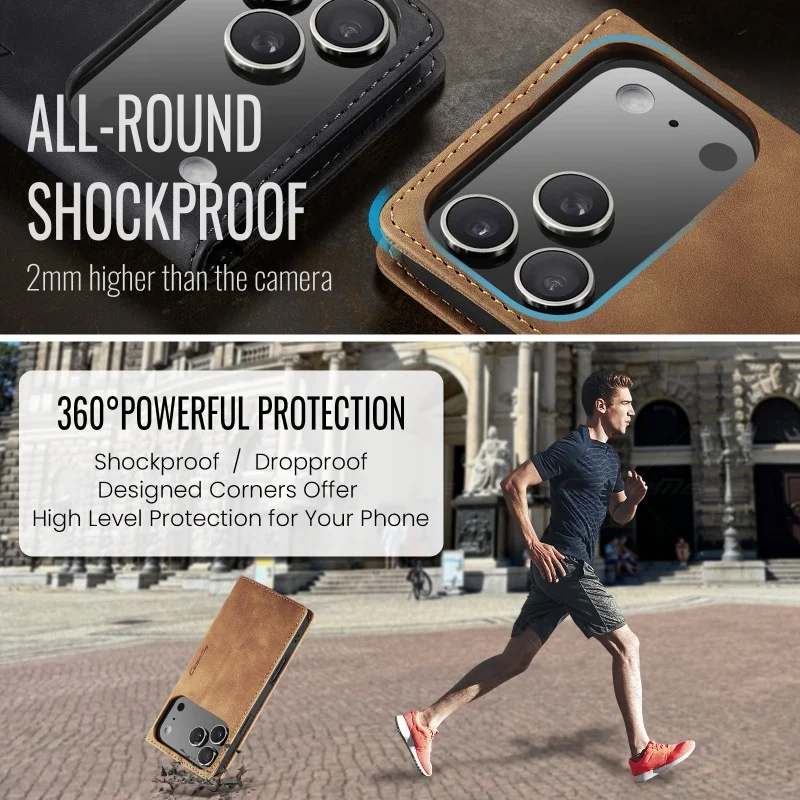 CaseMe Retro Magnetic Flip PU Leather Case for iPhone 17 Air 17 Pro 16 15 14 13 12 11 XS XR 8 7 6S 5 SE Wallet Cover Phone Coque 5