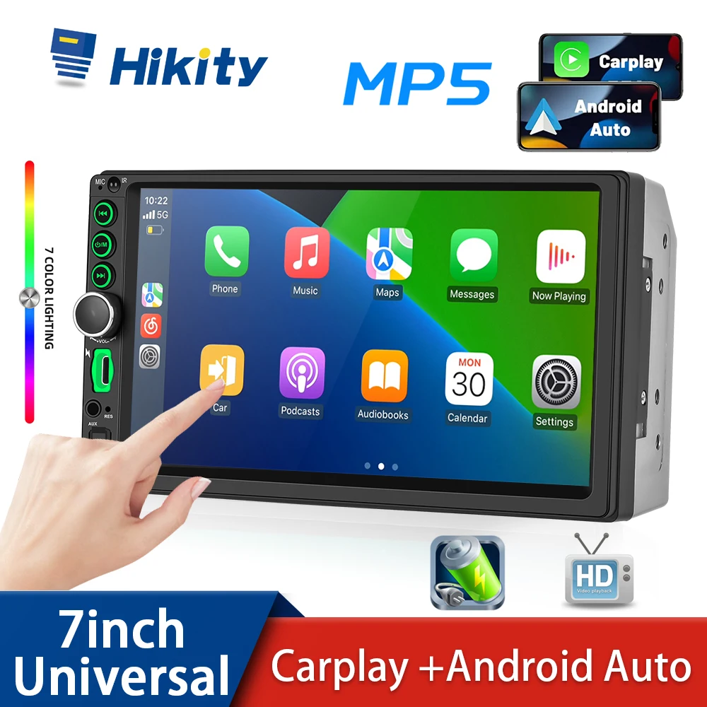 Hikity Autoradio Car Stereo Double Din 7 Inch HD Touch Screen Radio  Bluetooth FM with USB/AUX-in/RCA/Rear View Camera Input Support Mirror Link  D-Play for Android iOS Phone + Backup Camera & Remote