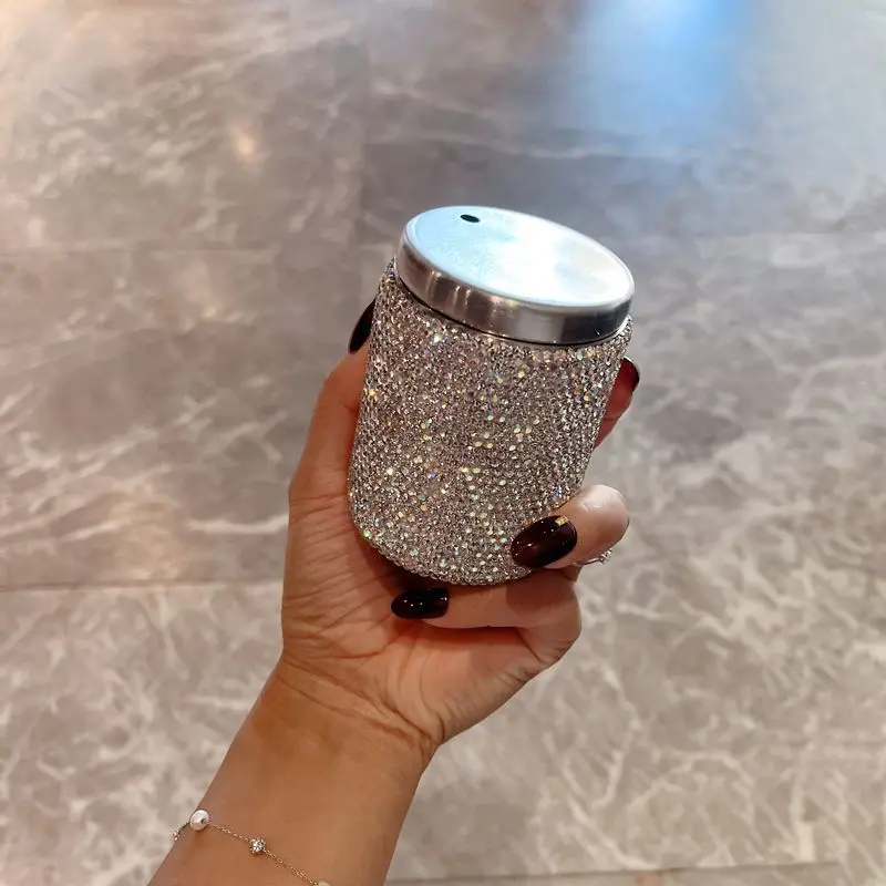 Sparkling Rhinestone Stainless Steel Toothpick Jars Portable Desktop Toothpick Storage Box Living Room Bar Canister