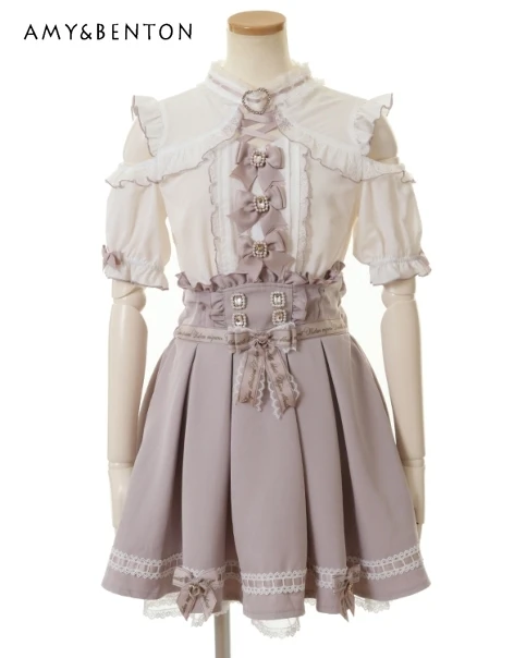 Japanese Lace Sweet Cute Mine Detachable Suspender Skirt Women Lolita Ruffled Slim Waist Letter Short Skirt Autumn Pleated Skirt detachable puff sleeve lace shirt women s japanese rojita mine series popular bow sweet blouses female lolita top