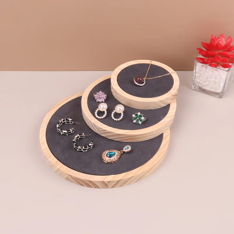 Round Wooden Stool Jewelry Display Props Creative Jewelry Display Stand Jewelry Display Three-piece Set