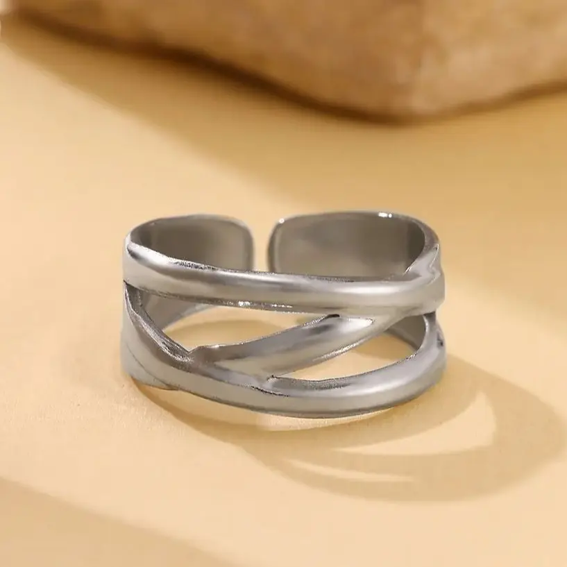Stainless Steel Multi-Layered Cross Open Rings For Women