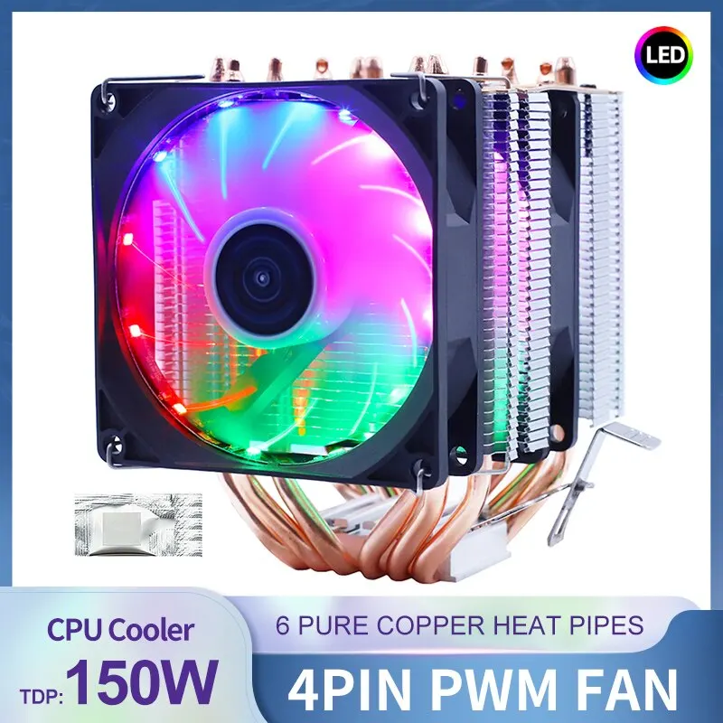  6 Heatpipes RGB CPU Cooler Radiator Silent PWM 4PIN 150W For Intel LGA 1150 1151 1155 1200 1366 2011 X79 X99 AM3 AM4 Ventilador 