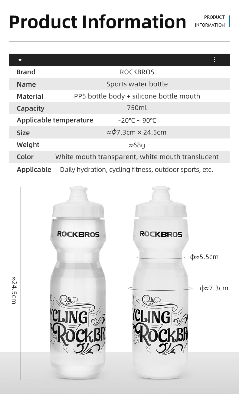 750ml cyklistická láhev na vodu