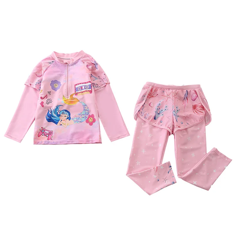

HappyFlute New Two Piece Set Long Sleeve And Trousers Mermaid&Unicorn Prints Sun Protection Children Quick Dry Swimwear