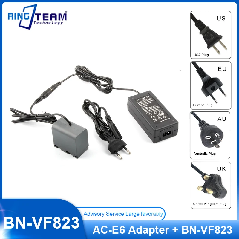 

JVC-VF823 DC Coupler BN-VF823 VF823 Dummy Battery + AC-E6 ACE6 AC E6 Power Adapter for JVC MS130 GR-D850 750 DA30 HD40 HD30 HD10