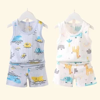 Vêtements pour mères et enfants, en coton imprimé, T-shirt, gilet, hauts et shorts, ensembles pour garçons et filles, mignons et respirants, été 1