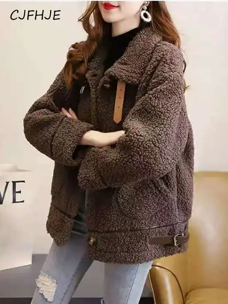 

CJFHJE Casual Women Short Teddy Jaqueta Classic Loose Thick Faux Lambwool Chaquetas Korean Elegant Streetwear Winter Jackets