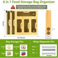 Bag Storage Organizer for Kitchen Drawer, 6 in 1 Foil and Plastic Wrap Dispenser with Cutter, Bamboo Plastic Baggie Organizer ﻿ 2