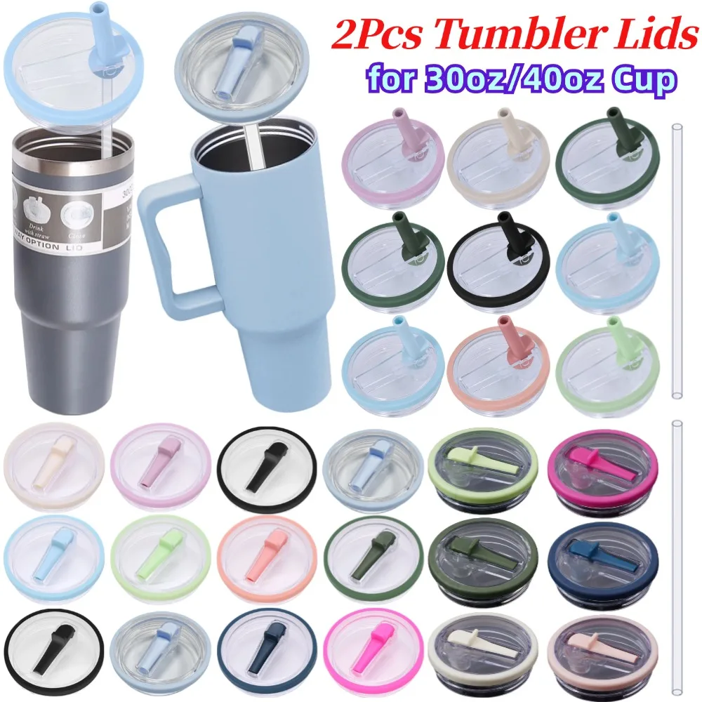 Tapas De Repuesto Para Vaso De 30 Oz - 2 Unidades, Antiderrames, Con Apertura Para Pajita