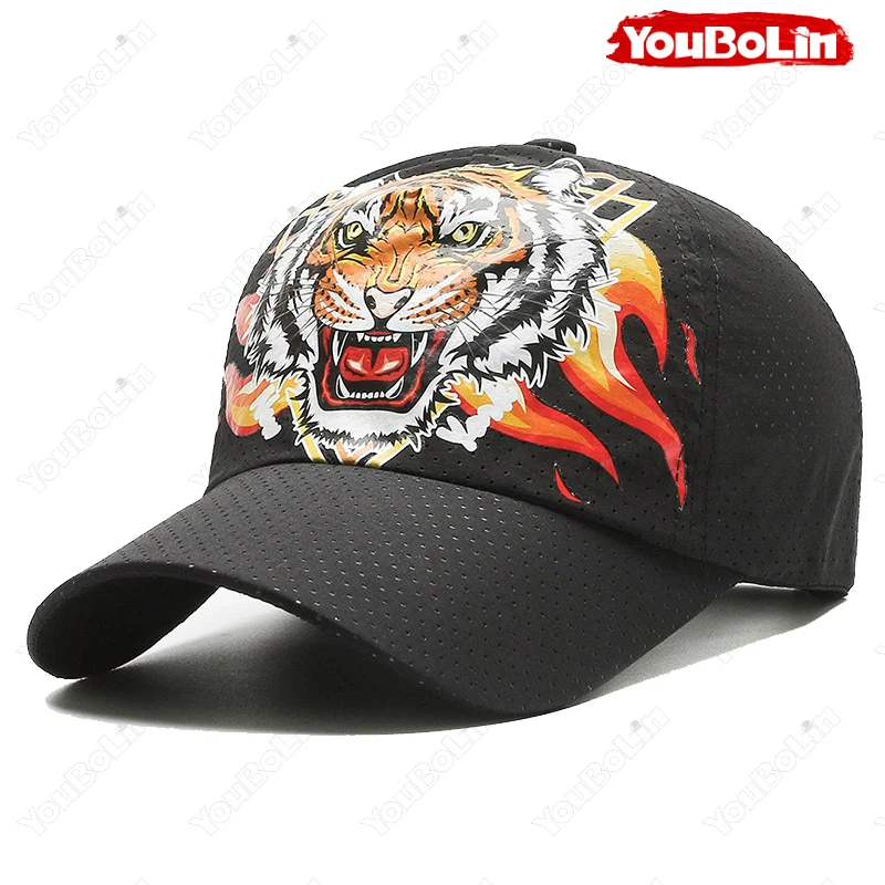 Tiger Print Baseball Cap Women Quick Dry Mesh Sun Hat Outdoor_voghion.com