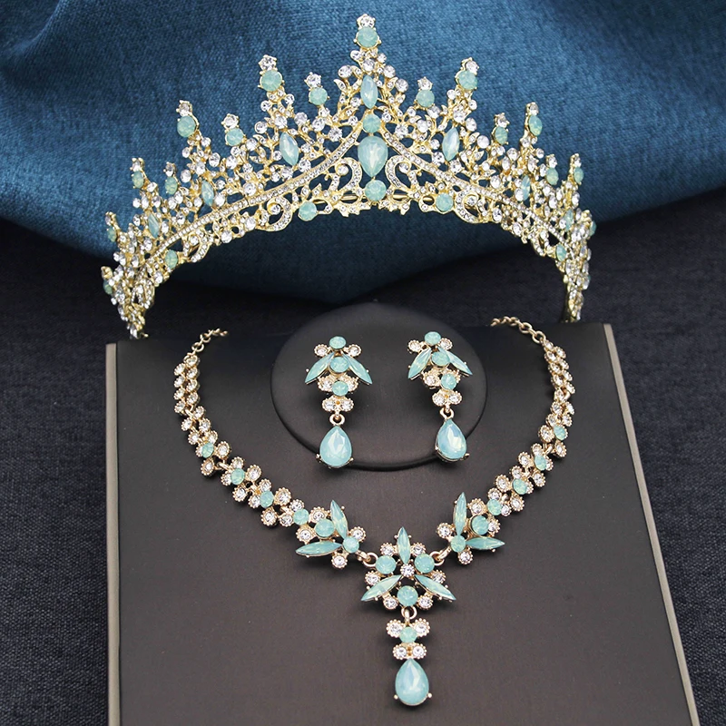 

3Pcs Bridal Crown Jewelry Sets Luxury Tiaras and Earrings Necklace Set for Women Bride Wedding Dress Crown Sets Prom Gifts