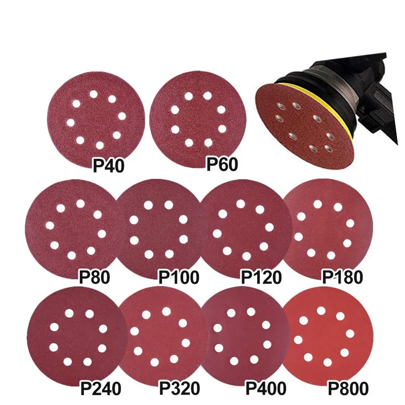 10pc 5inch 125mm Round Sandpaper Disk Sander Disc 40/60/80/100/240/320