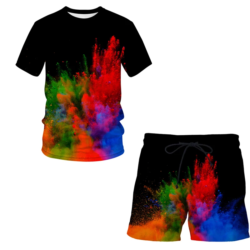 

Oversized Splash Tie Dyeing Men's Clothing Boys T-shirts Unisex 3D Print Beach Short 2022 New Casual T-shirt Shorts Set 2pcs