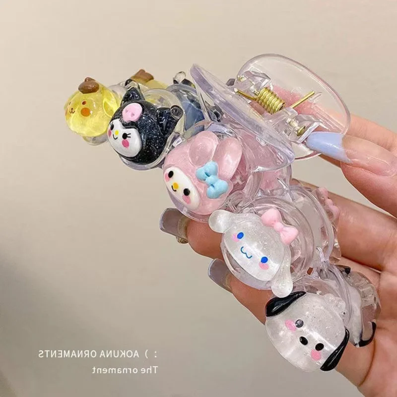 

Sanrio Cartoon Transparent Grab Clip Bangs Mini Hairpin Cute Girls Anime Cinnamoroll Melody Kuromi Hair Clip Hair Accessories